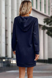 Solid Pocket Drop Shoulder Drawstring Sweatshirt (Navy)