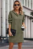 Solid Pocket Drop Shoulder Drawstring Sweatshirt