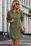 Solid Pocket Drop Shoulder Drawstring Sweatshirt