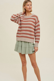 Striped Top with Crochet Detail (Taupe/Cinnamon)