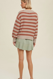 Striped Top with Crochet Detail (Taupe/Cinnamon)