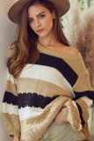 Textured Knitted Color Block Sweater (Tan)