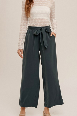 Tie Waist Wide Leg Trouser (Emerald)