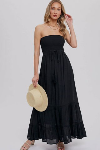 Tiered Ruffle Strapless Dress (Black)