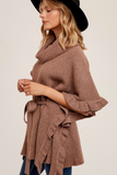 Turtle Neck Ruffled Sweater Poncho