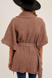 Turtle Neck Ruffled Sweater Poncho