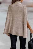 Turtleneck Knit Solid Poncho (Beige)