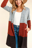 Two Tone Jacquard Texture Color Block Midi Cardigan