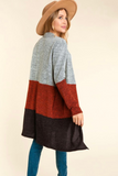 Two Tone Jacquard Texture Color Block Midi Cardigan