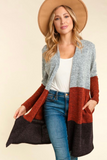 Two Tone Jacquard Texture Color Block Midi Cardigan