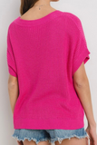 V-Neck Light Sweater Top (Hot Pink)