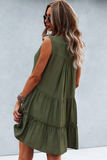 V-Neck Solid Ruffle Sleeveless Dress (Olive)