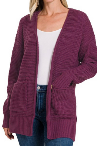 Waffle Cardigan (Dark Plum)