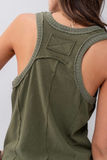 Waffle Trim Sleeveless Top (Olive)