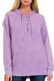Washed Double Gauze Button Closure Hoodie
