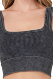 Washed Ribbed Square Neck Crop Tank (Ash Black)