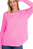 Washed Thumb Hole Long Sleeve Top (Neon Fuchsia)