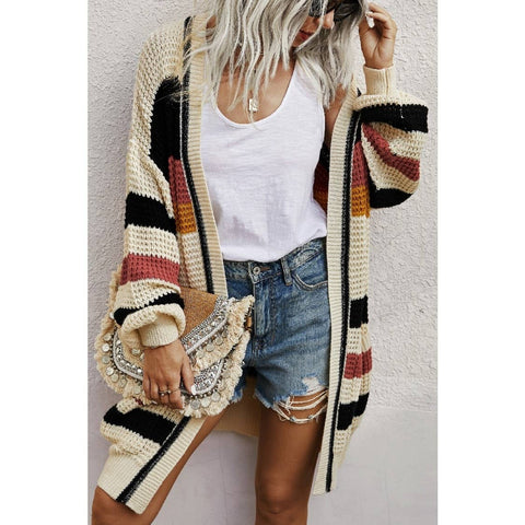 Knit Stripe Long Sleeves Cardigan