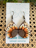 Sunflower Water Color Hand Painted Wood Earrings