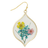 Yellow Pink Dried Flower Gold Marquise Earrings