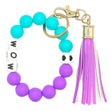 Silicone Beaded Bracelet Keychain - Mom