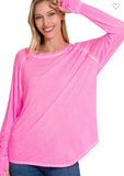 Washed Thumb Hole Long Sleeve Top (Neon Fuchsia)