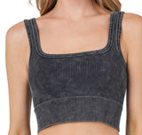 Washed Ribbed Square Neck Crop Tank (Ash Black)