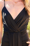 Adjustable Shoulder Strap V-Neck Dress (Black)