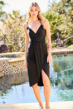 Adjustable Shoulder Strap V-Neck Dress (Black)