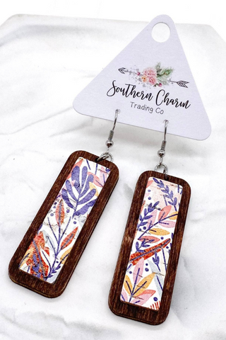 Autumn Floral Walnut Bar Earrings