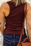 Basic Solid Buttoned Tank Top (Wine)