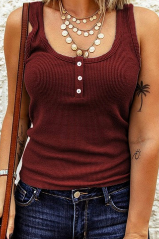 Basic Solid Buttoned Tank Top (Wine)