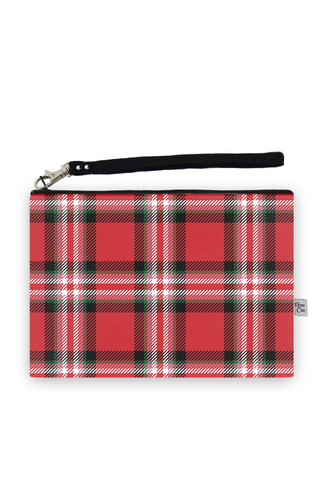 Bright Holly Tartan Plaid Wristlet Clutch (Vegan Leather)