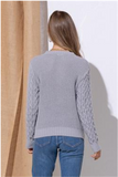 Cable Knit Sleeve Crew Neck Sweater (Grey)