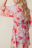 Chiffon Floral Print V-Neck Dress (Lavender)