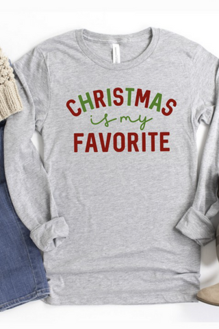'Christmas Is My Favorite' Long Sleeve Top (Grey)
