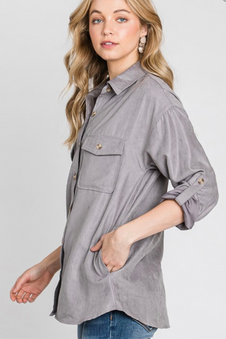 Classic Drapey Button Down (Pewter)