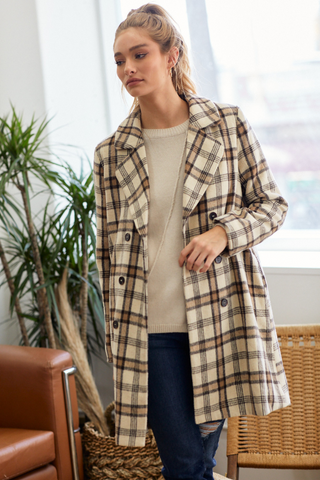 Double Breasted Long Coat (Plaid)