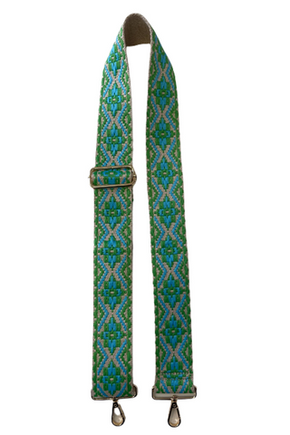 Embroidered Medallion Bag Strap (Green/Blue)