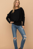 Fitted Waist Boat Neck Sweater (Black)