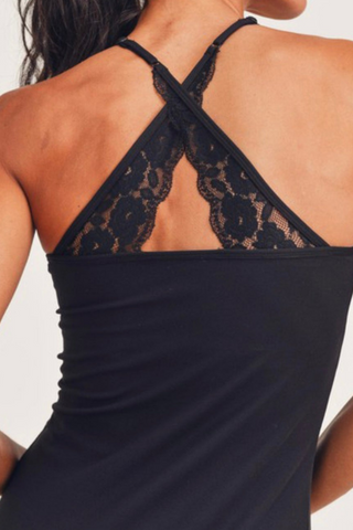Floral Mesh Cross Back Active Top (Black)