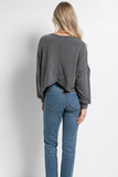 French Terry Back Surplice Hem Top (Charcoal)