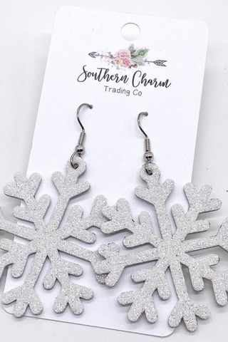 Glittery White Snowflake Earrings