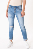 KanCan Mid Rise Distressed Girlfriend Jean front