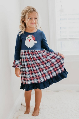 Kids Plaid Santa Holiday Dress