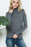Knit Cold Shoulder Sweater (Charcoal)