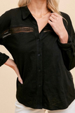 Lace Back Slub Button Down Shirt