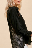 Lace Back Slub Button Down Shirt