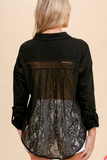 Lace Back Slub Button Down Shirt
