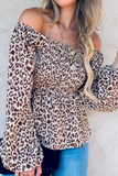Leopard Balloon Sleeve Off Shoulder Top